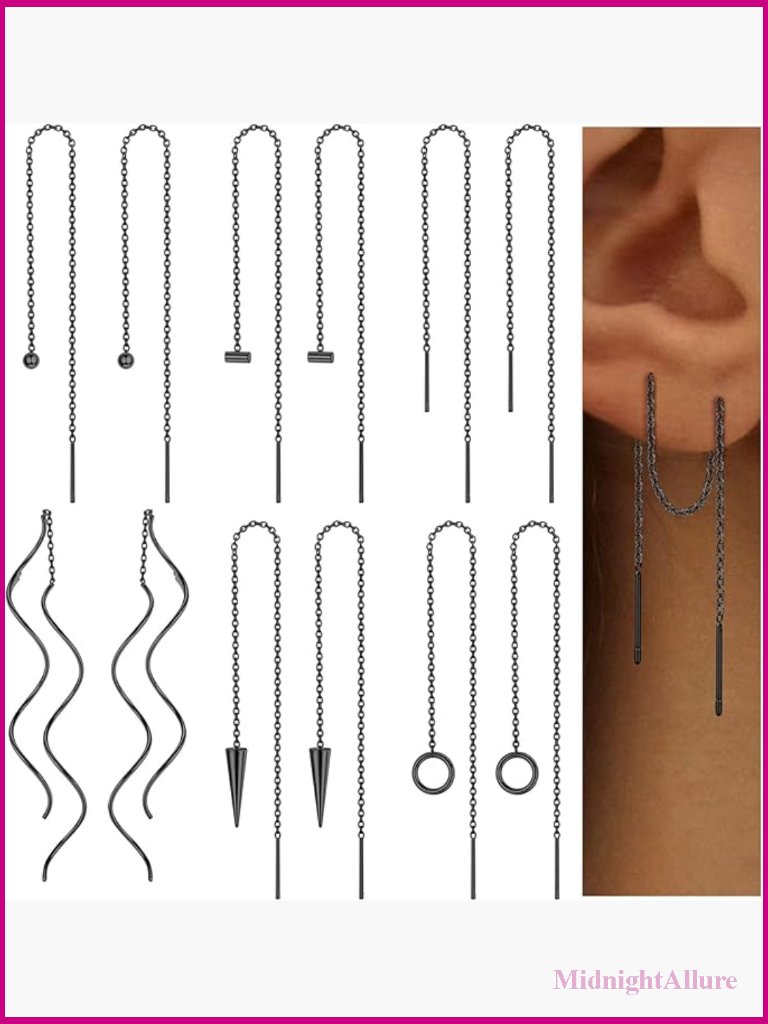6 Pairs Stainless Steel Chain Tassel Earrings Set - Minimalist Dangle